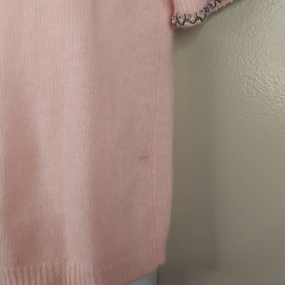 Vintage Fuzzy 50s Pink Beaded Lambswool Angora Sweater Size Large - Picture 5 of 8